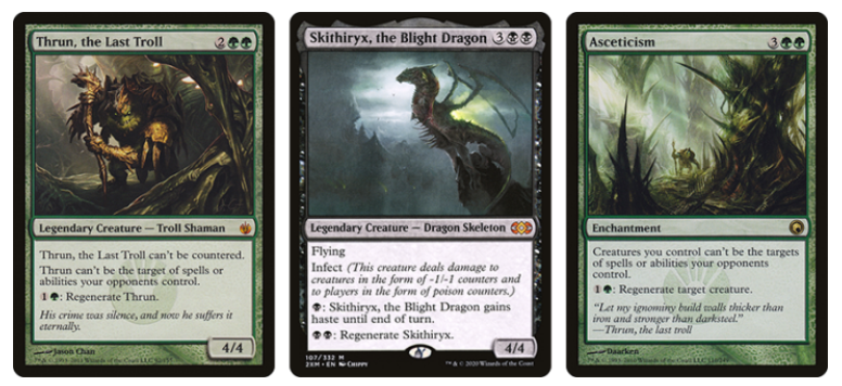 Примеры карточек с Регенерацией: Thrun, the Last Troll, Skithiryx, the Blight Dragon, Asceticism