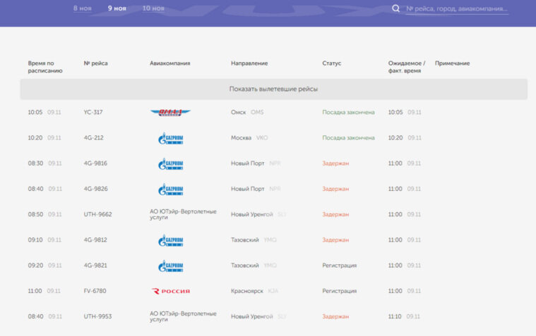    Задержки самолетов и вертолетов в Новом Уренгое
