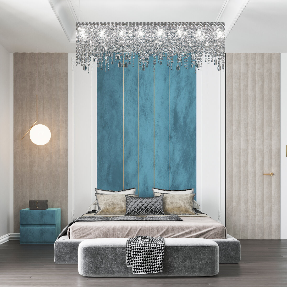 Дверные панели с мягким покрытием из искусственной замши подчеркнут тактильность интерьера. 