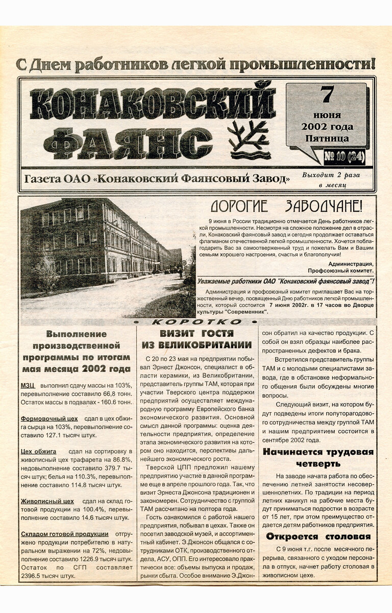 КОНАКОВСКИЙ ФАЯНС. Последние годы завода. Июнь 2002. № 10 (24) + 11 ФОТО! |  Блогер кучерявый | Дзен