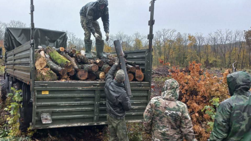    Помощь по заготовке брёвен для солдат