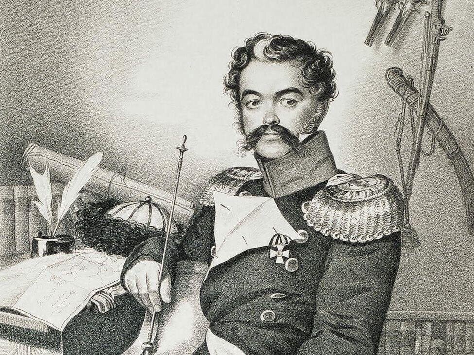 Карл Гампельн. Портрет Д.В. Давыдова. По свидетельству современников, этот портрет имел наибольшее сходство с Денисом Давыдовым. 