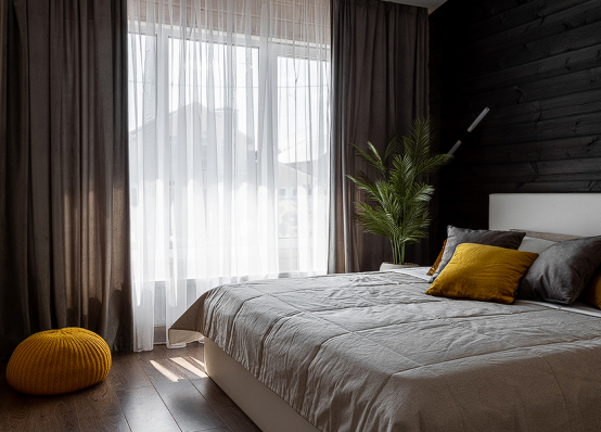 Как видно на этом примере, цвета подобраны в хорошей гармонии друг с другом, что создает ощущение уюта и спокойствия. Здесь используются приглушенные тона, так глаза сильно не напрягаются, что позволяет лучше расслабиться.