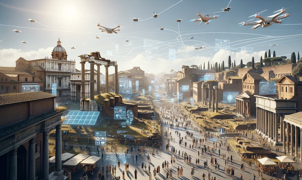 Мощь и величие Рима, который продолжает свое глобальное господство и культурное влияние, постоянно находясь в движении и развитии, никогда не зная заката.