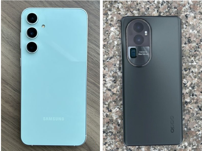 Samsung Galaxy S23 FE слева, OPPO Reno10 Pro+ справа