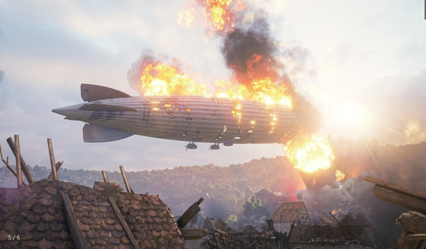 Дирижабль падает вниз и уничтожает танки на который упал. Хмм, интересно!