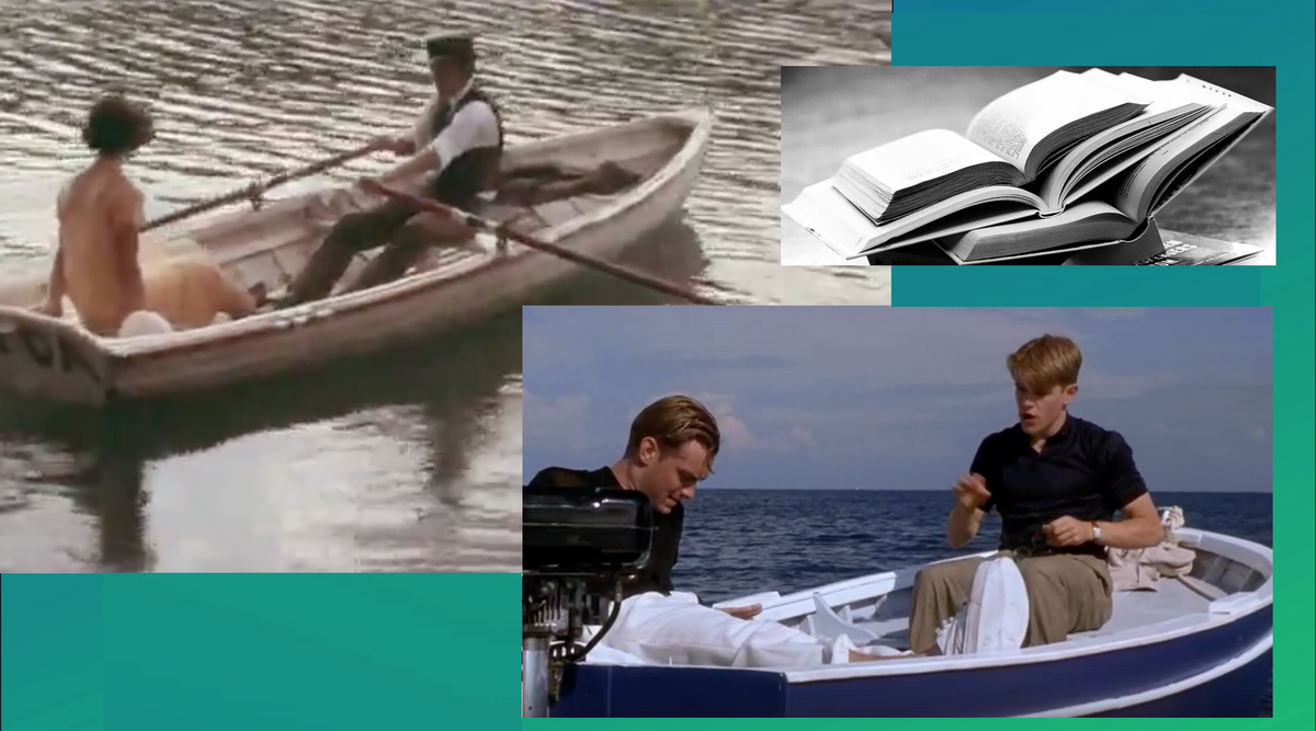 Два "любителя лодочных прогулок": кадры из х/ф "Американская трагедия" (1981) и "Талантливый мистер Рипли" (1999)