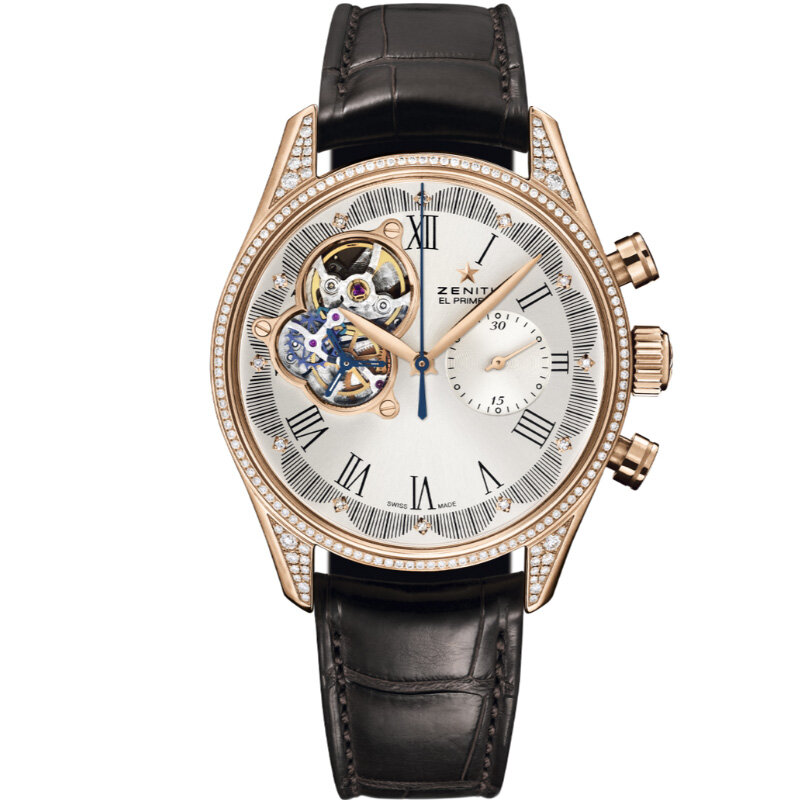 Хронограф Zenith Ell Primero Chronomaster Lady Diamonds в 38 мм корпусе из розового золота с бриллиантами со скелетонизированным циферблатом