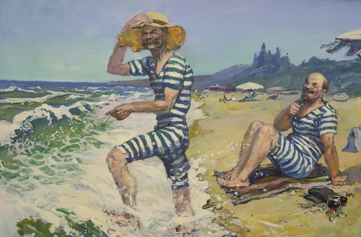 Ленин в гостях у Горького на курорте Капри, Италия. ( в представлении художника)