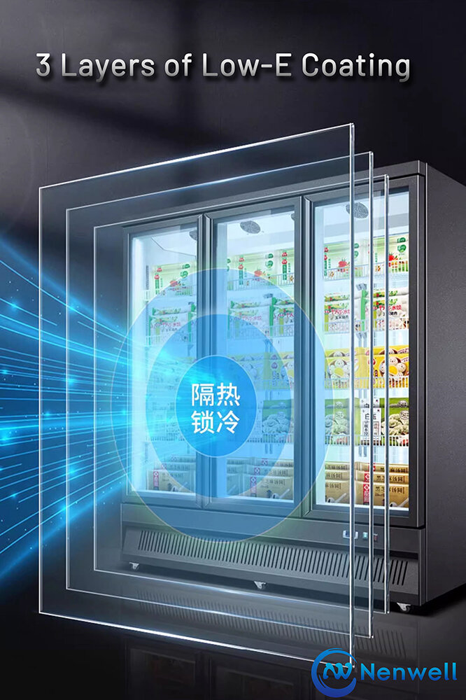 Холодильник со стеклянной дверью и трехслойным низкоэмиссионным стеклом