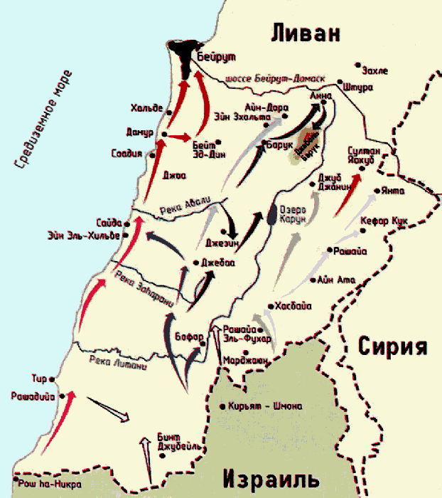Карта израильско-ливанской войны