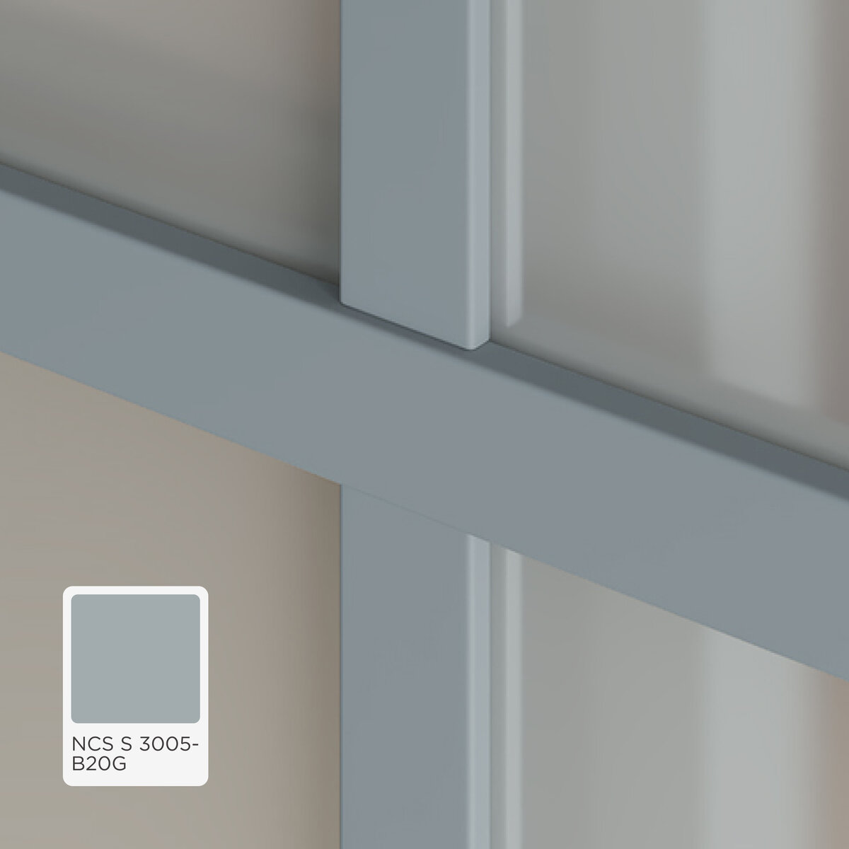 По системе NCS, цвет синий с 20% зелёного, 30% темноты, 5% насыщенности.