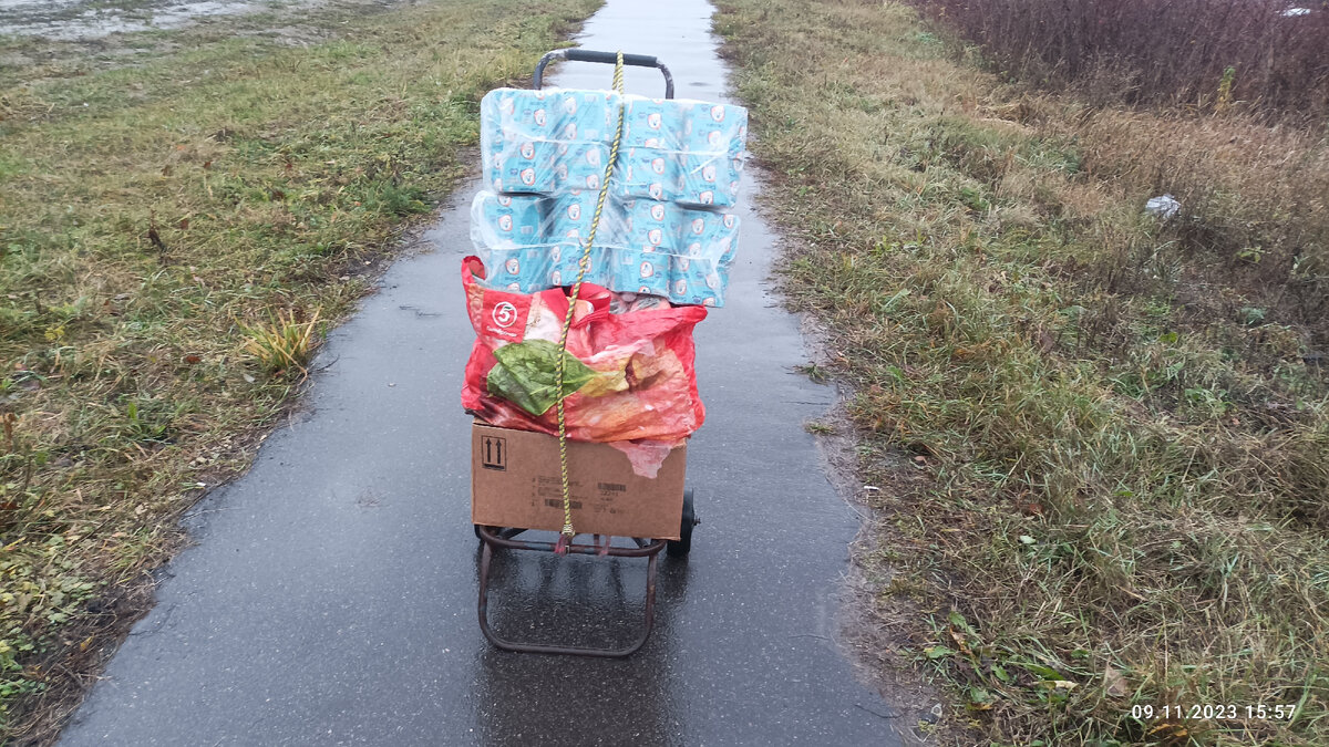 Везу покупки из магазина, внизу коробка с интернет-заказом. 