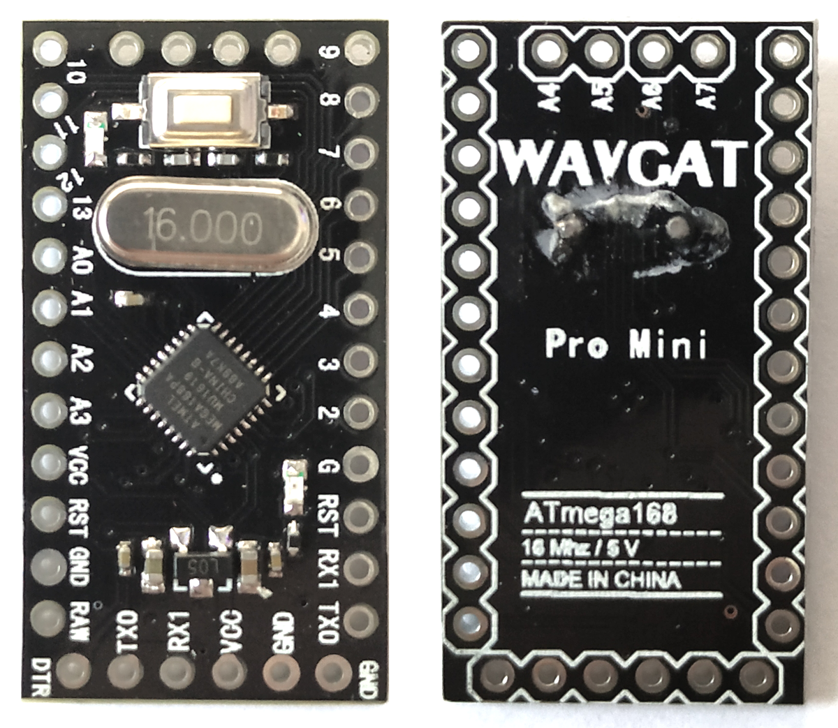 В моем случае WAVGAT Pro Mini ATmega168 16 Mhz/5V