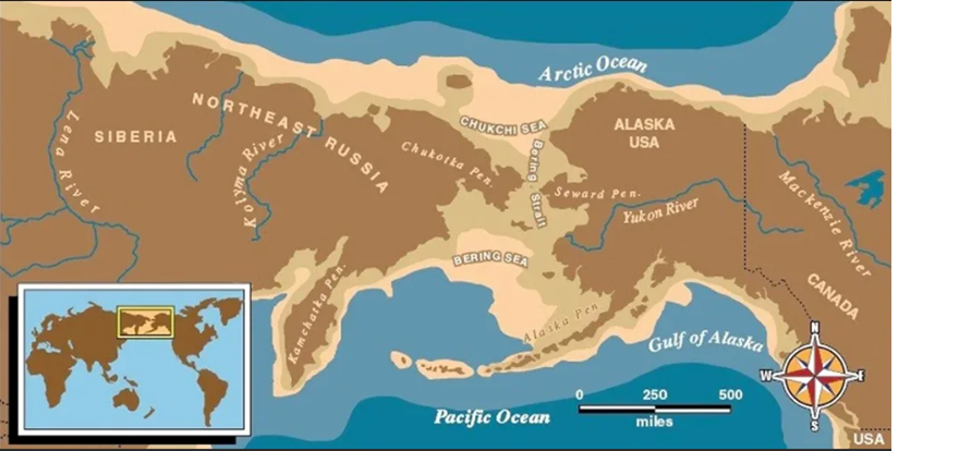 Берингия – перешеек, соединявший два континента: Евразию и Америку