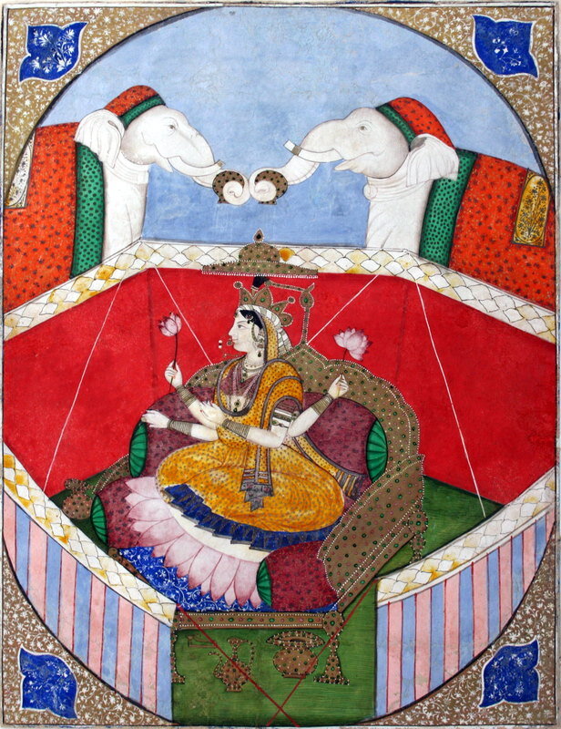 Лакшми, живописное искусство Кангры (Химачал-Прадеш), начало XIX века /  indianminiaturepaintings.co.uk