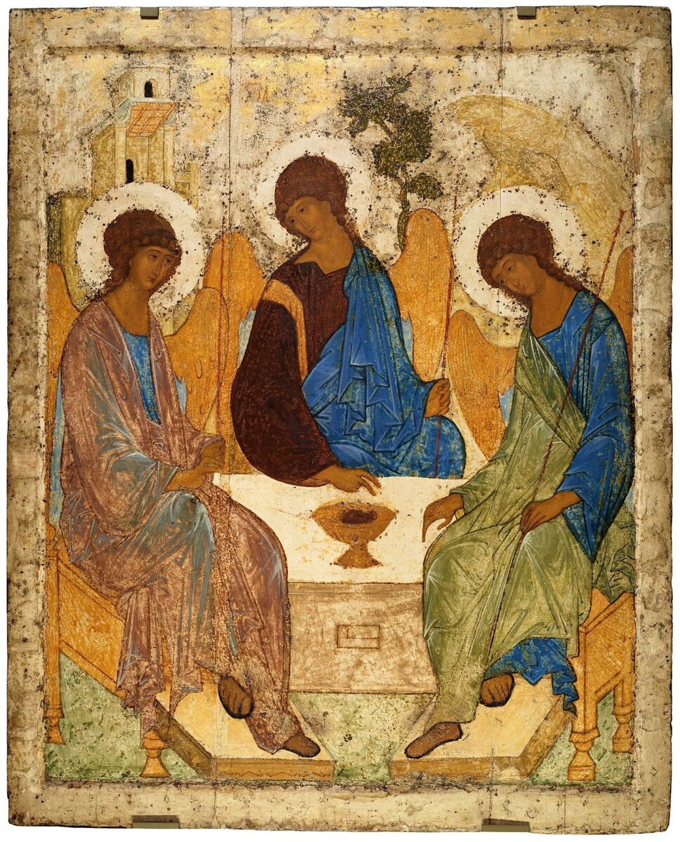 Троица. Андрей Рублёв. Ок. 1411 г. Троице-Сергиева лавра.