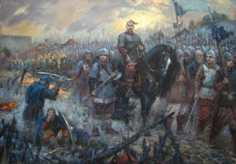 Художник Владимир Киреев. Эскиз к картине "Взятие хазарской крепости Итиль князем Святославом"