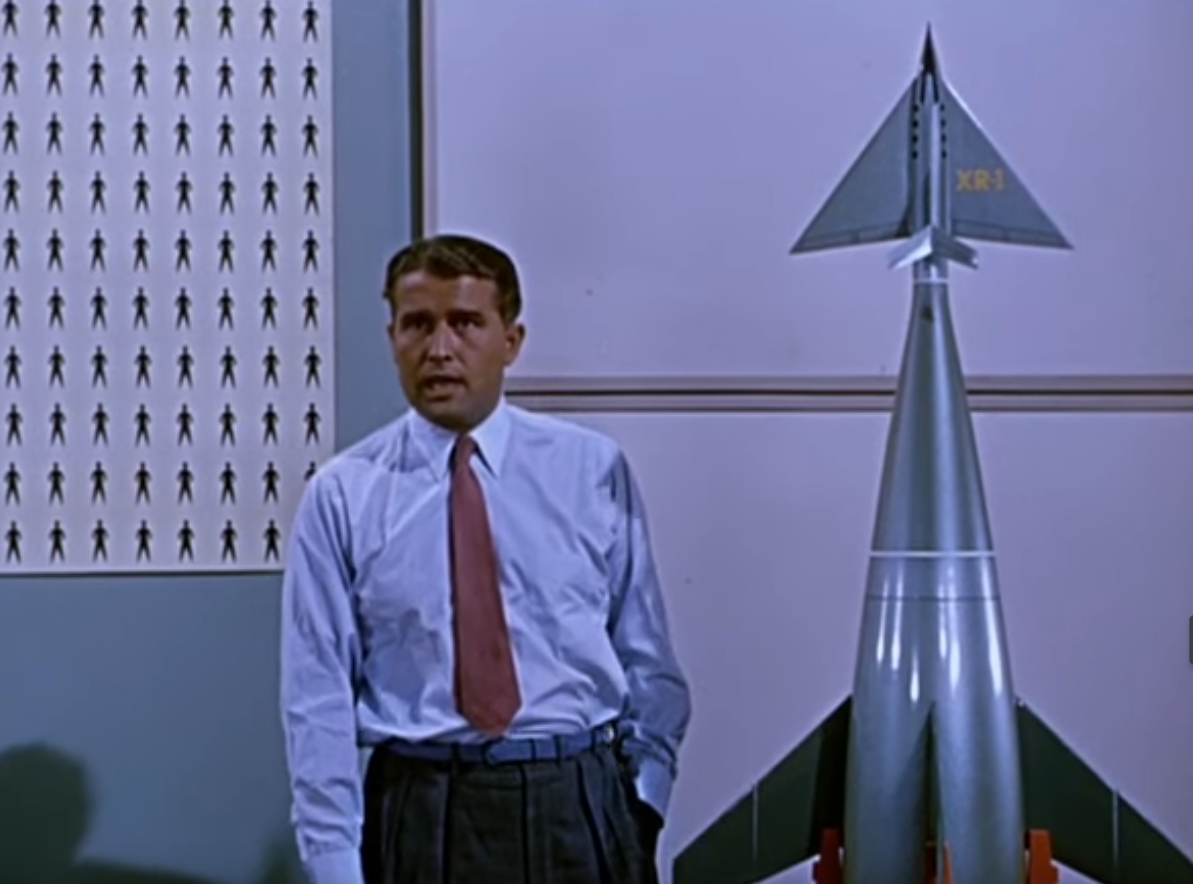Фон Браун демонстрирует свою идею пилотируемой космической ракеты, 1955 год.