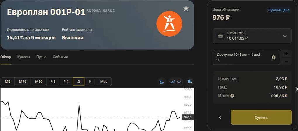 Облигация Европлан 09.11.2023г.