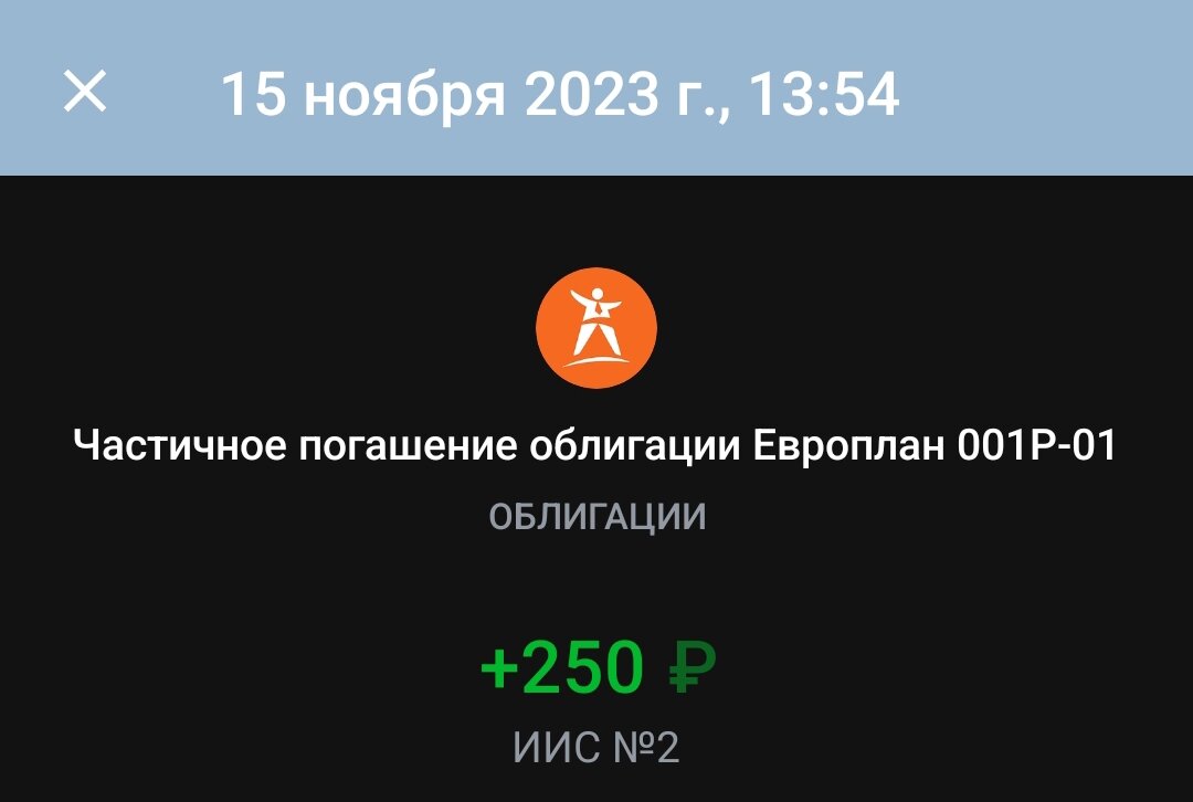 Частичное погашение облигации на 250р
