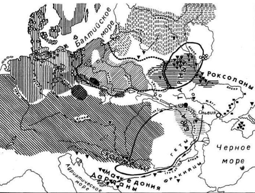 Бастарны в Европе на карте М.Б. Щукина