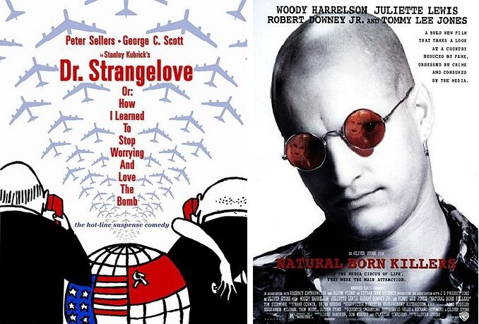 постеры к фильмам "Доктор Стрэйнджлав" (слева) и "Прирожденные убийцы" (справа) (утащено из Википедии)