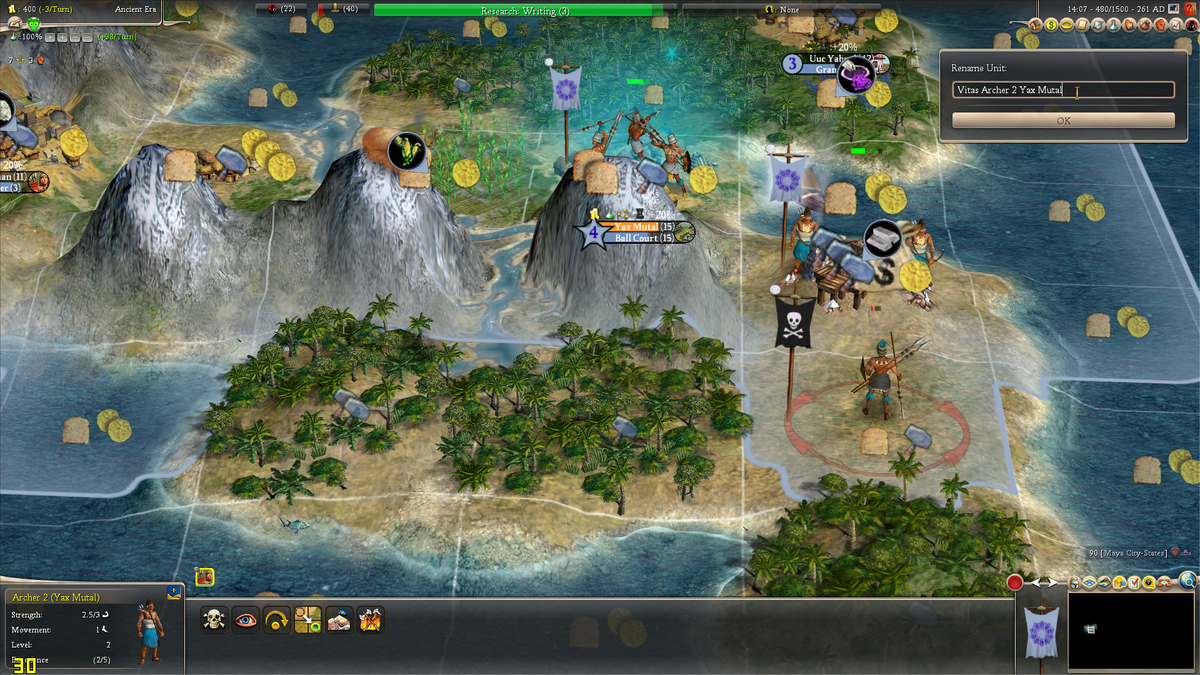 Руксен Четвертый также не оказался Великим. При нем к 231 г. н. э., 474 ходу, был завершен Ball Court в Danibaan, а к 276 г. н. э., на 483 ход была изучена письменность – Writing. Этот был Руксен Четвертый Новатор. В 286 году, к 485 ходу он завершил Ball Court в Yax Mutal.