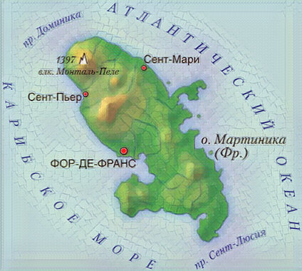 Где находится мартиника. Мон Пеле на карте. Монтань Пеле вулкан на карте. Вулкан Мон Пеле на карте.