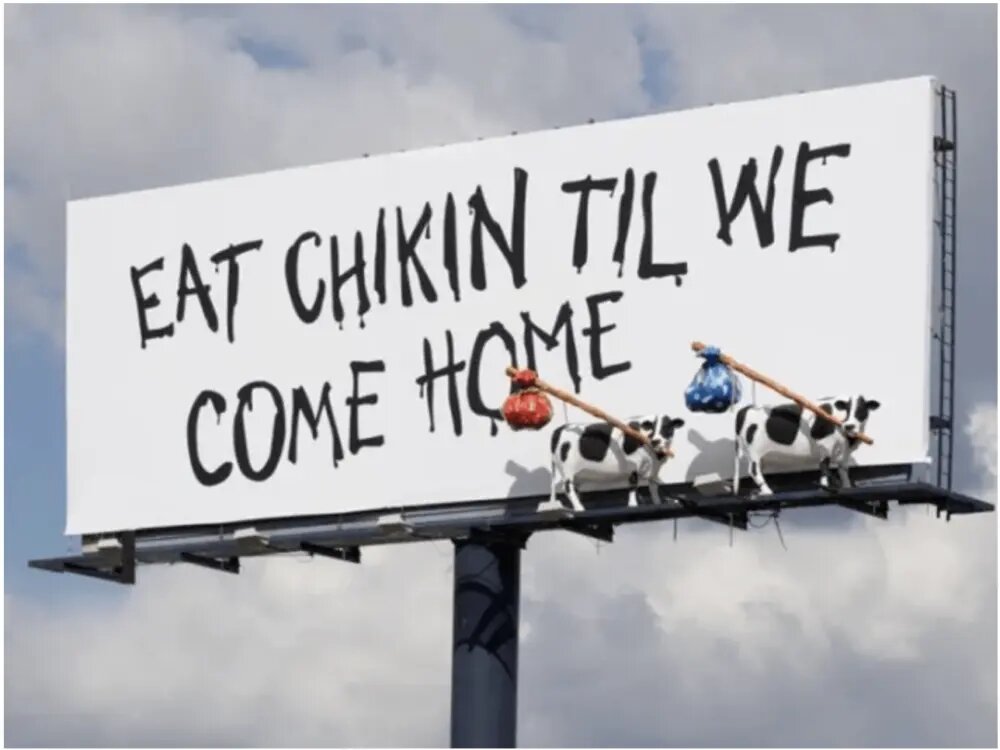 We come home. Eat Mor Chikin.