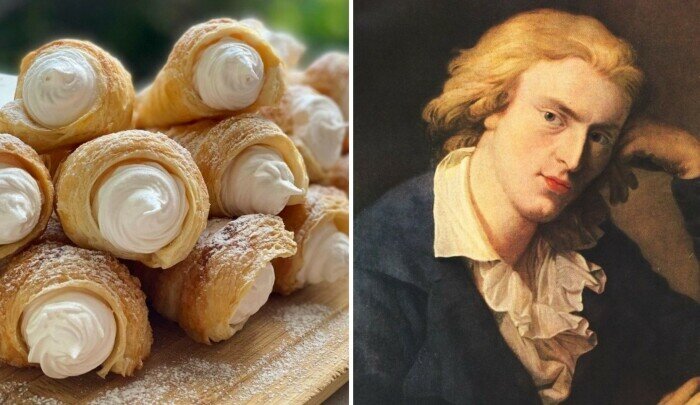  Пирожное в виде трубочки из слоёного теста с белковым, заварным, творожным и зефирным кремом называют «Локоны Шиллера»