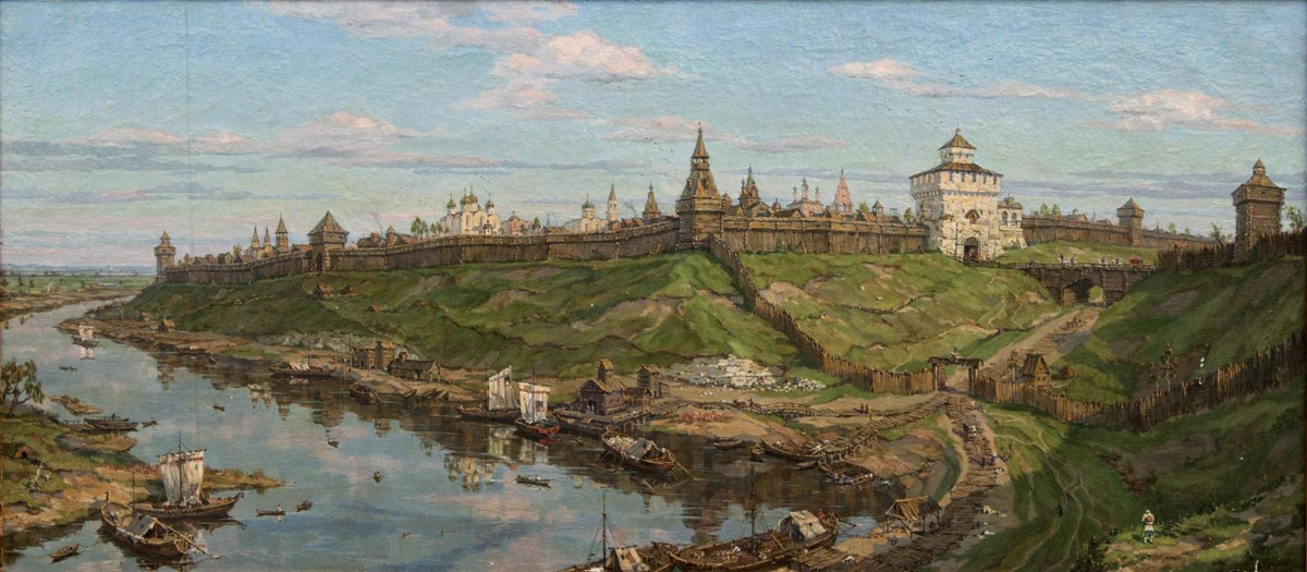 Кузьмин В.А. «Кремль Переяславля Рязанского в XVII в.» 1950-е годы. Холст, масло.Из фондов Рязанского историко-архитектурного музея-заповедника