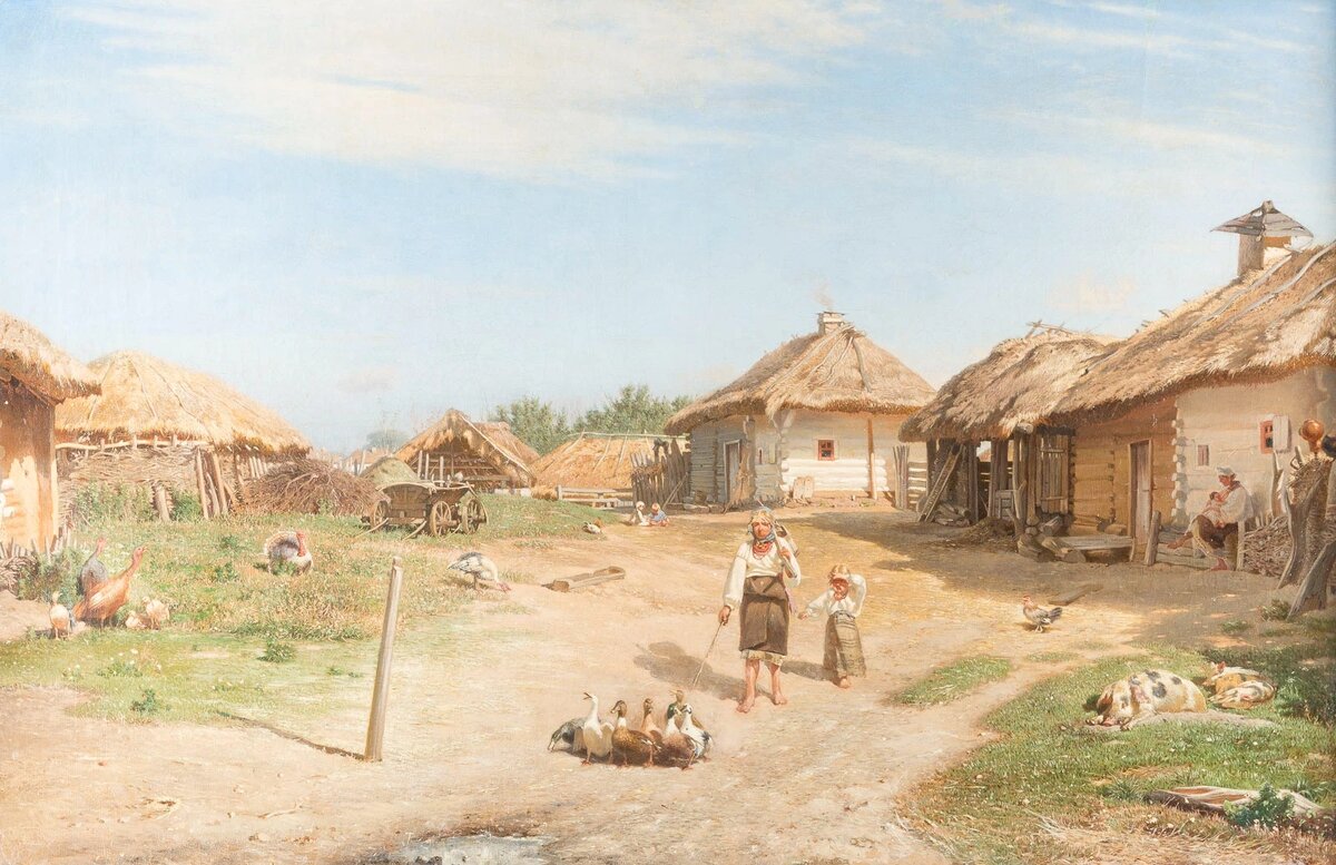 "Русская деревня", П.А. Суходольский, 1865. Частное собрание.