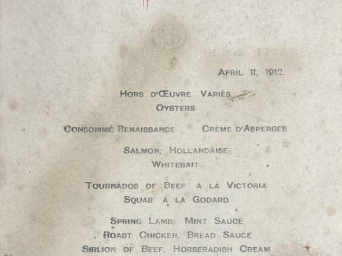    Меню с "Титаника" за 11 апреля 1912 года© Henry Aldridge & Son