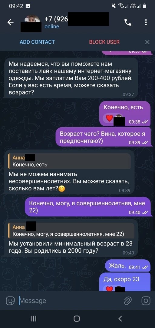 Переписка о подработке. Фото автора. Скриншот 2