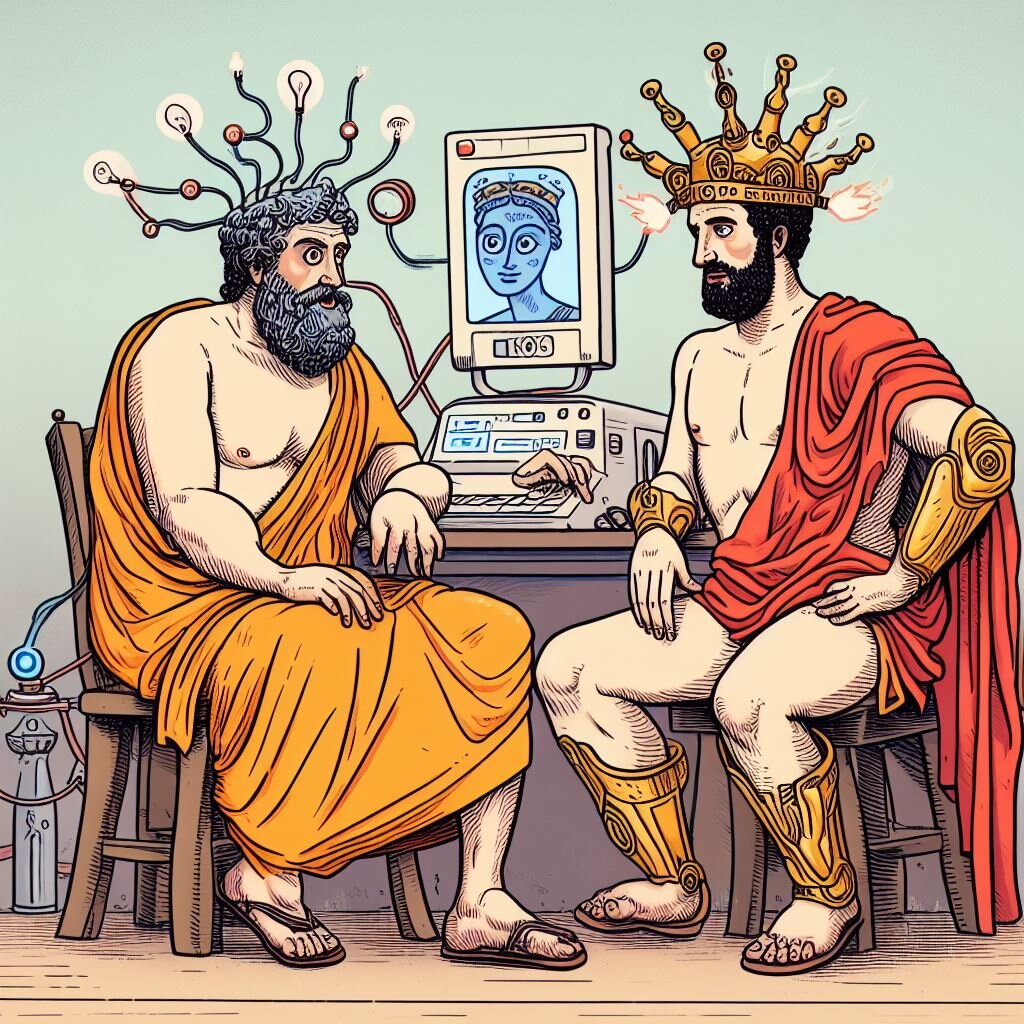 Гефест и Дедал общаются с искусственным интеллектом 