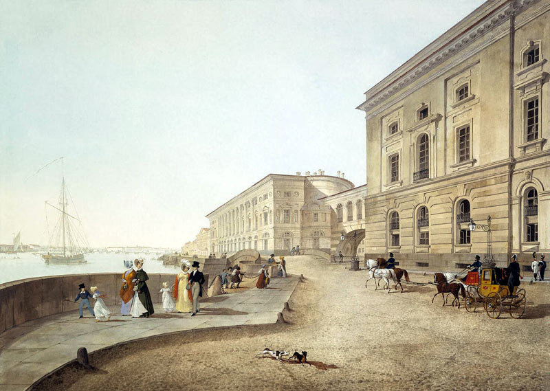 Дворцовая набережная у Эрмитажного театра. Карл Беггров.1824 г.