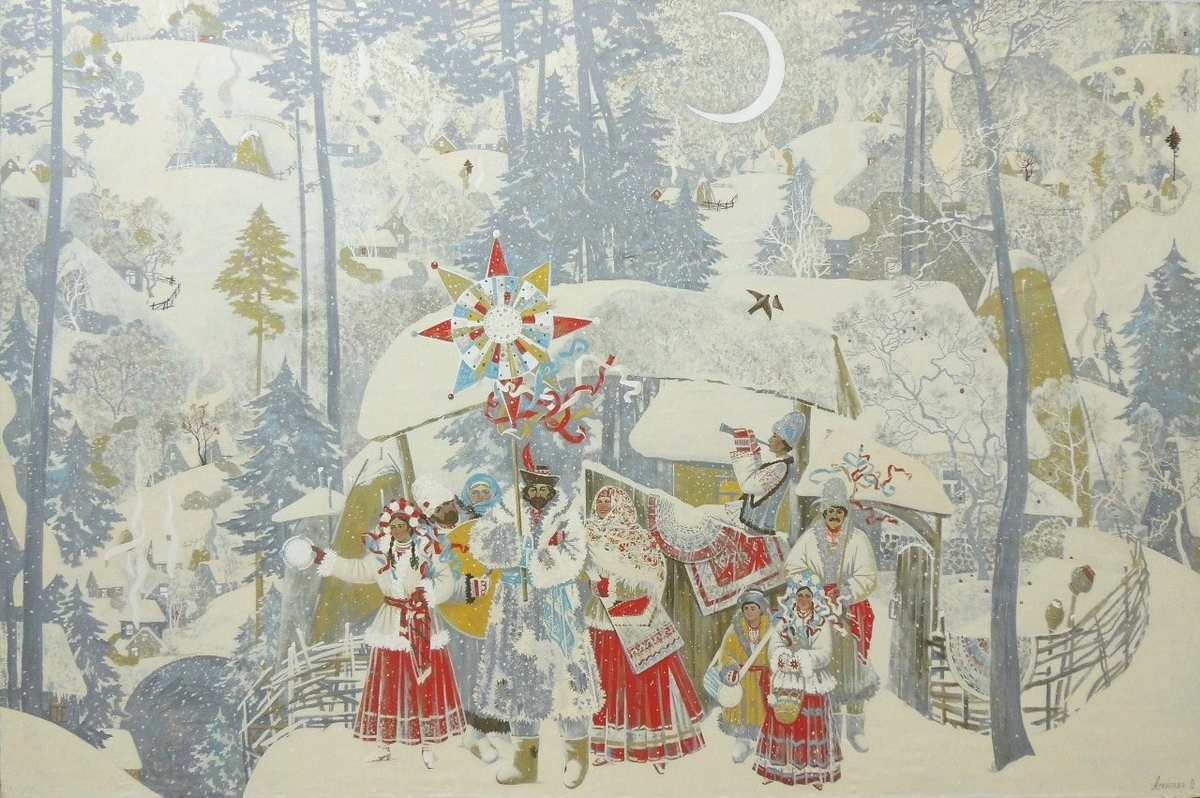 Рождественские колядки в Закарпатье 2011-2013 год 
х, темпера
