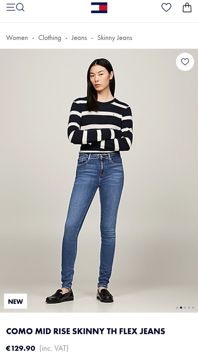 Стоимость этих джинс Tommy Hilfiger на официальном сайте бренда.