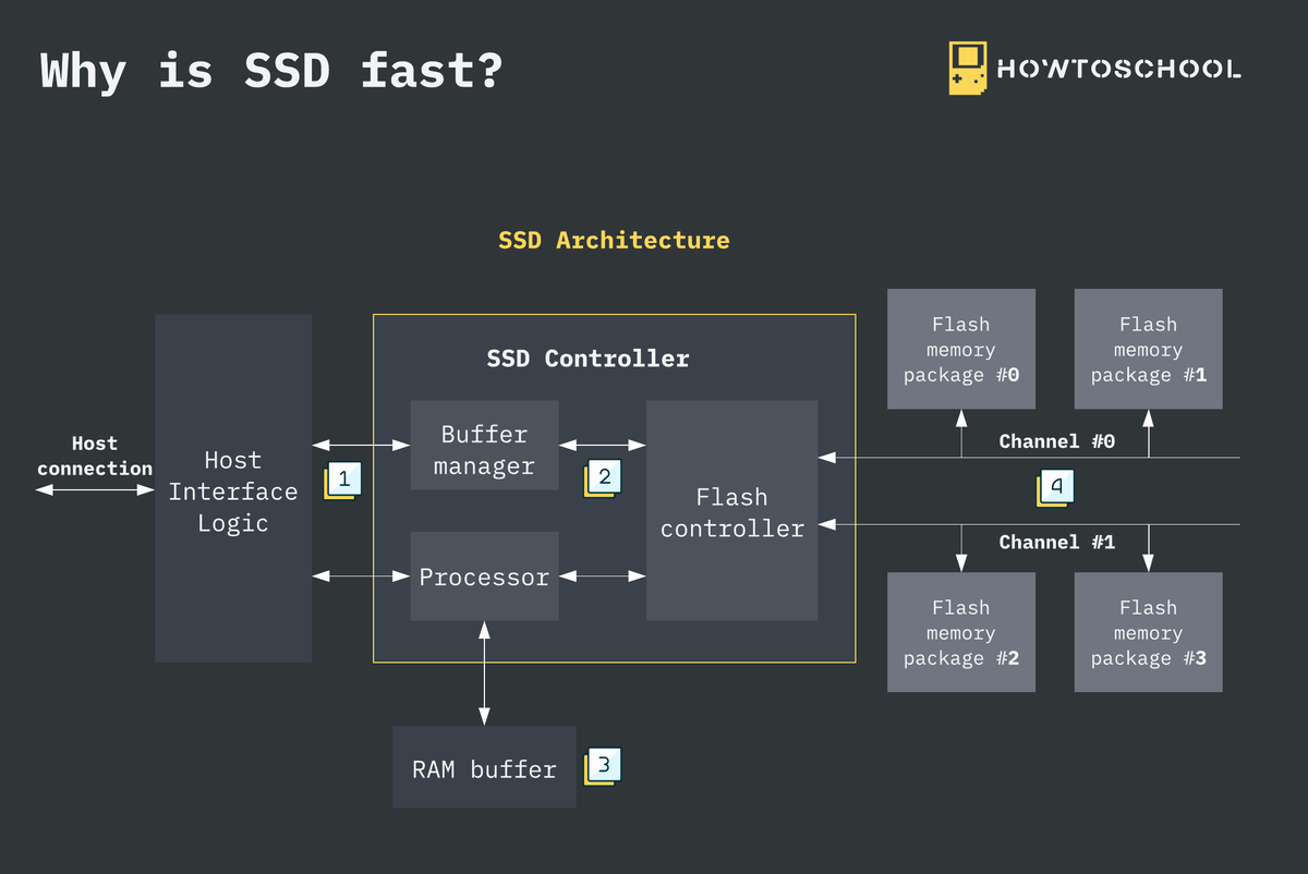 Твердотельный накопитель (SSD) читает до 10 раз быстрее и записывает до 20 раз быстрее, чем жесткий диск. SSD — это устройство хранения данных на основе флэш-памяти.