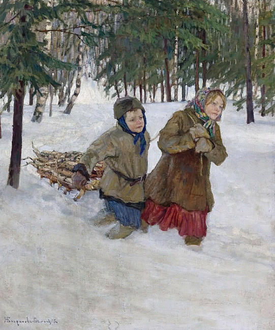 Богданов-Бельский Николай Петрович. Везущие дрова по снегу. 1886.