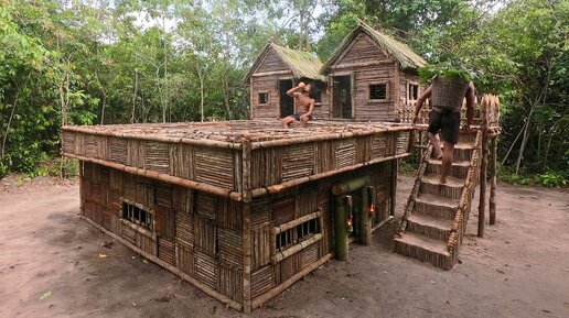Создание роскошного бассейна перед старинной виллой с помощью примитивных инструментов в джунглях!