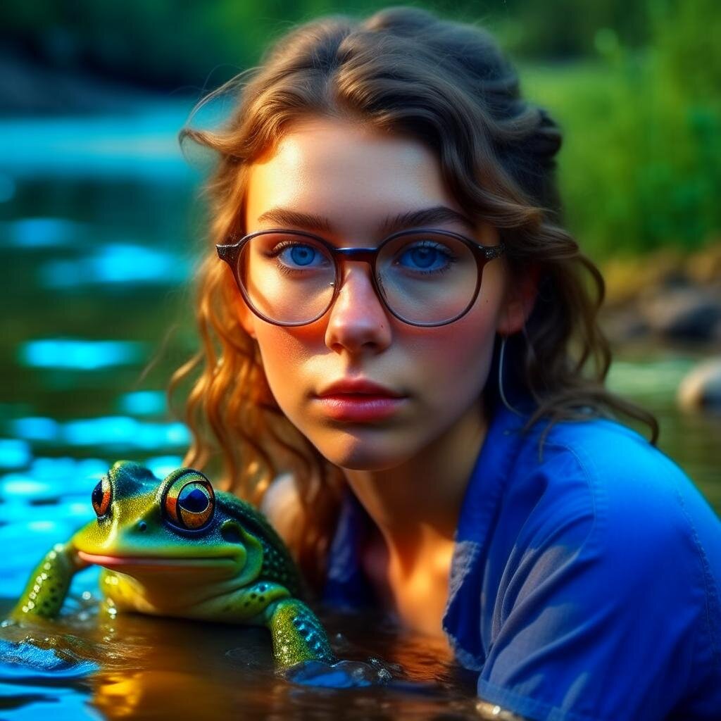 Лена с лягушкой. Нейросеть Kandinsky 2.2.