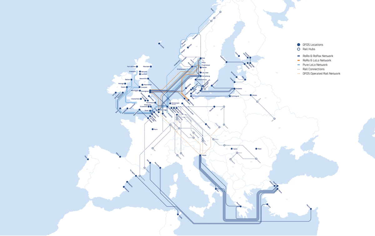 Карта маршрутов DFDS