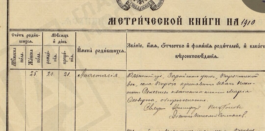 Из метрической книги церкви села Боброво