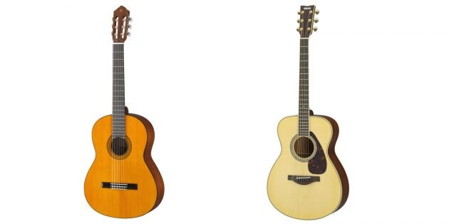 Гитары Yamaha: слева — классическая, справа — дредноут