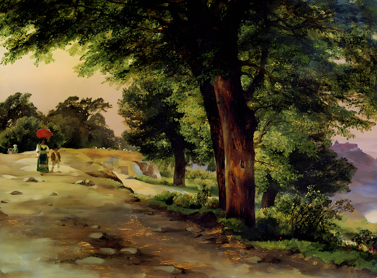 Лебедев М.И., «В парке Гиджи», 1837, холст, масло, 57 x 73 см, Государственная Третьяковская галерея, Москва, Россия