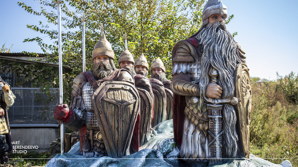 Скульптурная композиция богатырей из "Сказка о царе Салтане" из архитектурного бетона| ART BERENDEEVO STUDIO