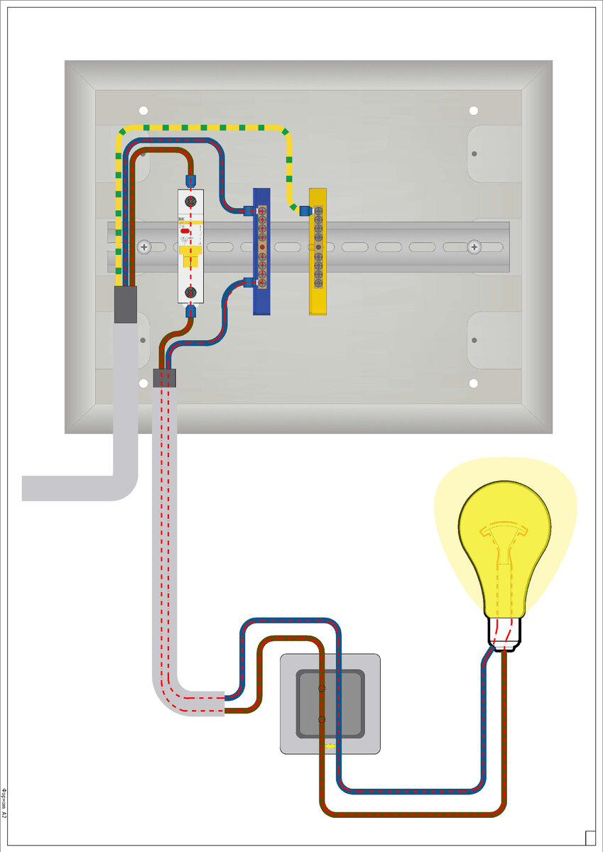 Цепь в замкнутом положение щита. Визуализация с примером управления освещением. Составлена лично мною.