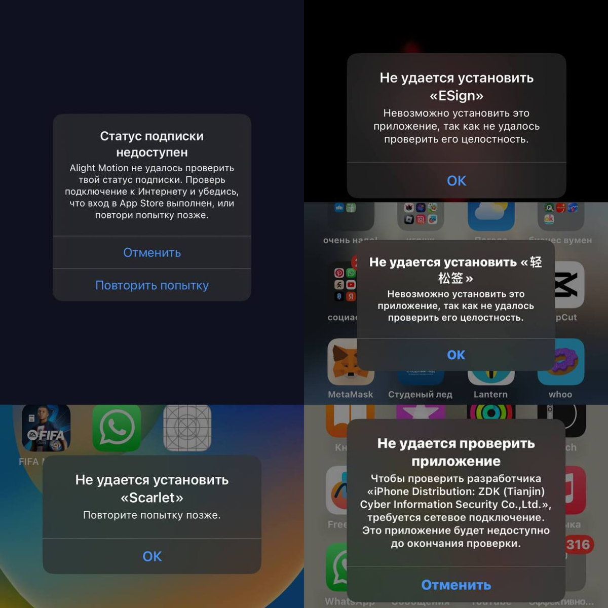 Не удалось проверить приложение ios scarlet